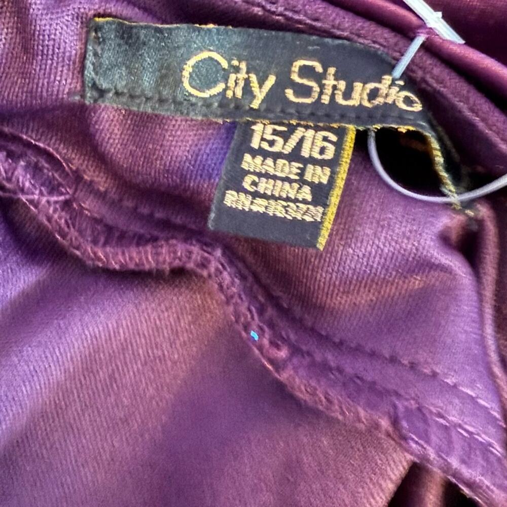 City Studios Juniors' Bow-Accent Scuba Sleeveless Fit & Flare Dress Purple Sz 15 - Picture 7 of 9